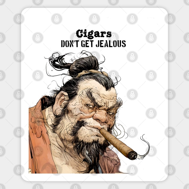 Puff Sumo: "Cigars Don't Get Jealous" on a light (Knocked Out) background Magnet by Puff Sumo